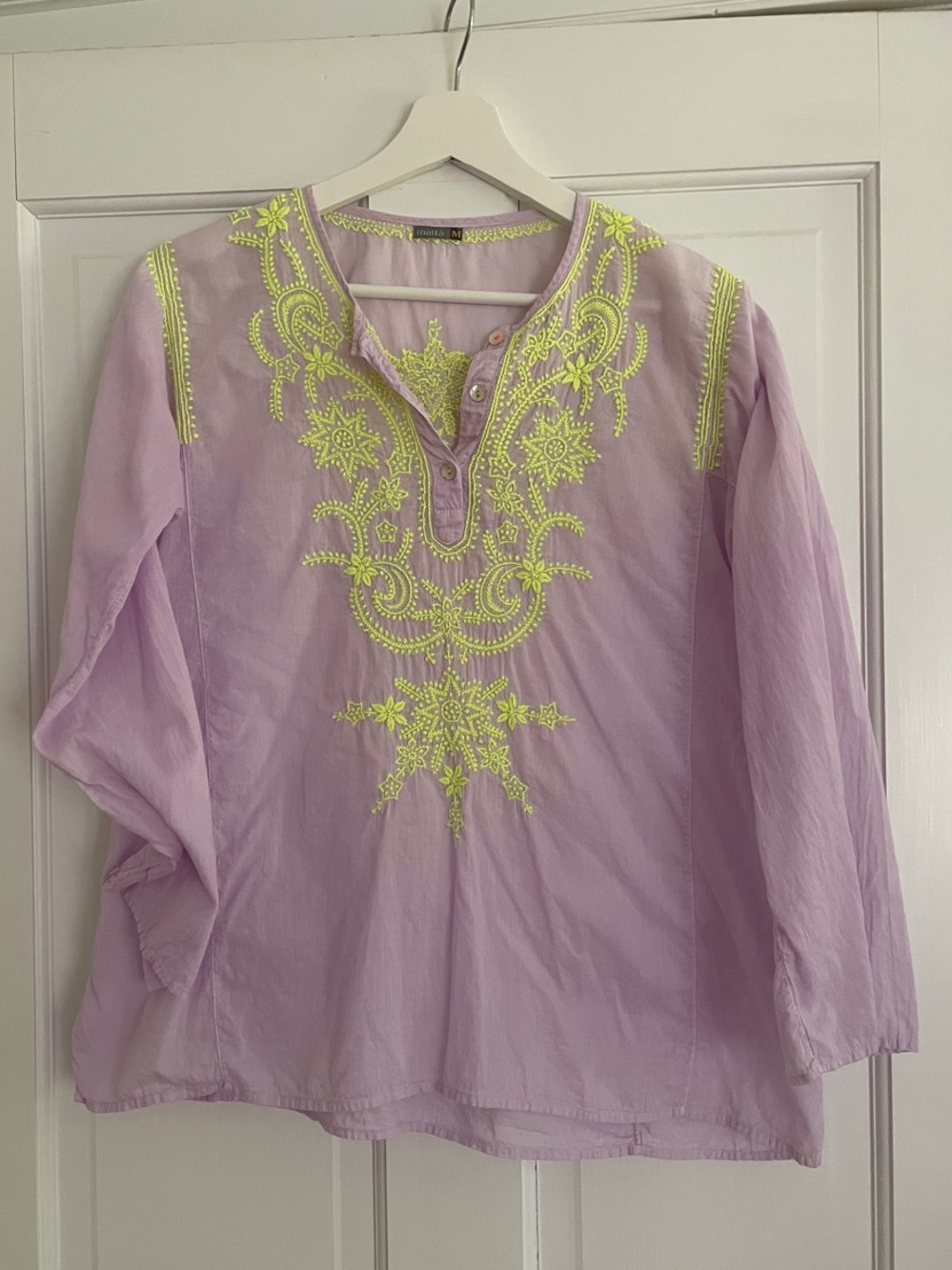 Matta Lavender Tunic Top with Yellow Embroidery